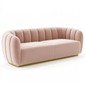Divano 220 cm in tessuto rosa cipria con schienale scanalato stile moderno