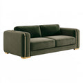 Divano due posti 180 x 90 x 80 cm in tessuto effetto velluto verde con dettagli dorati stile moderno