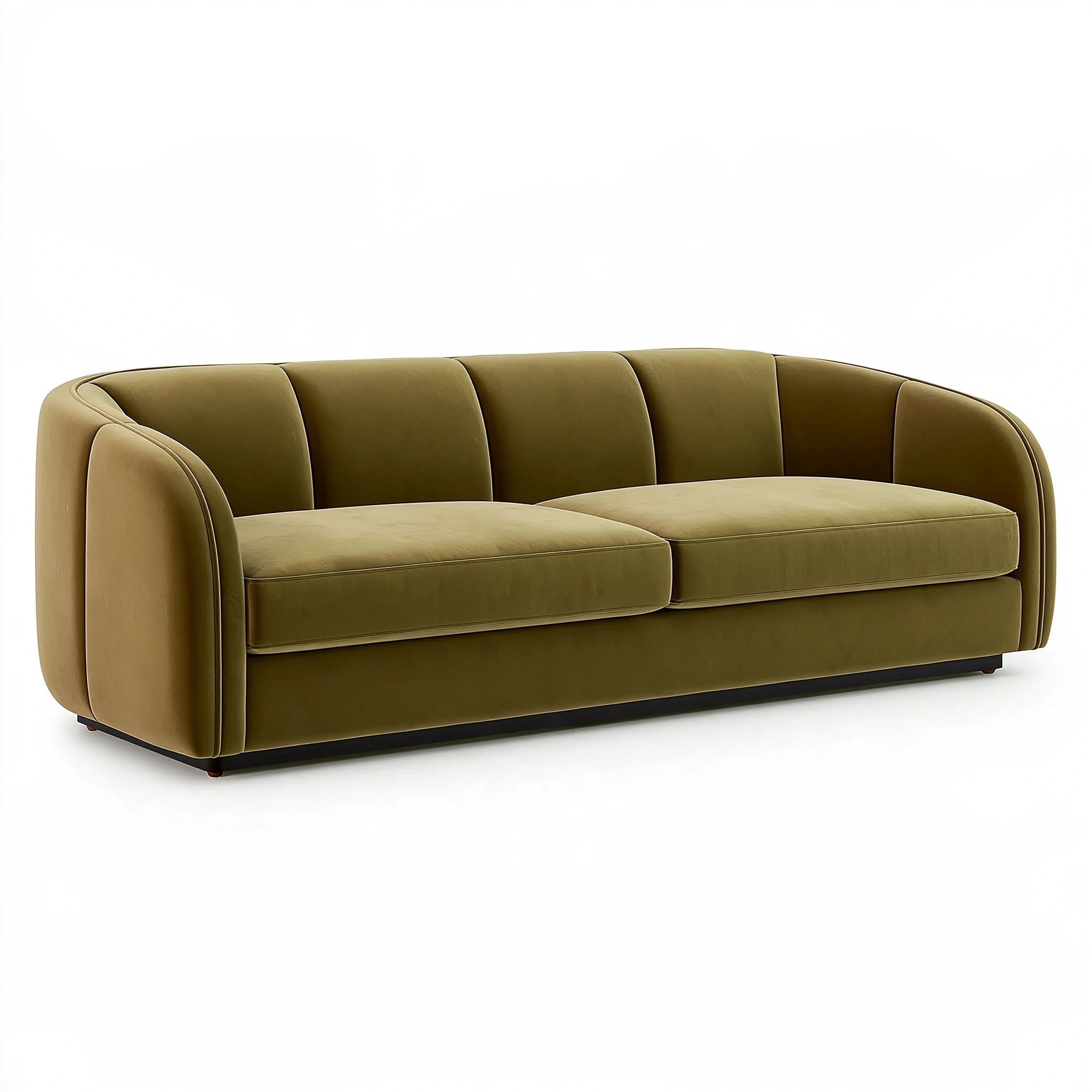 Divano 3 posti 220 x 90 x 78 cm in tessuto effetto velluto verde oliva - stile moderno con schienale scanalato