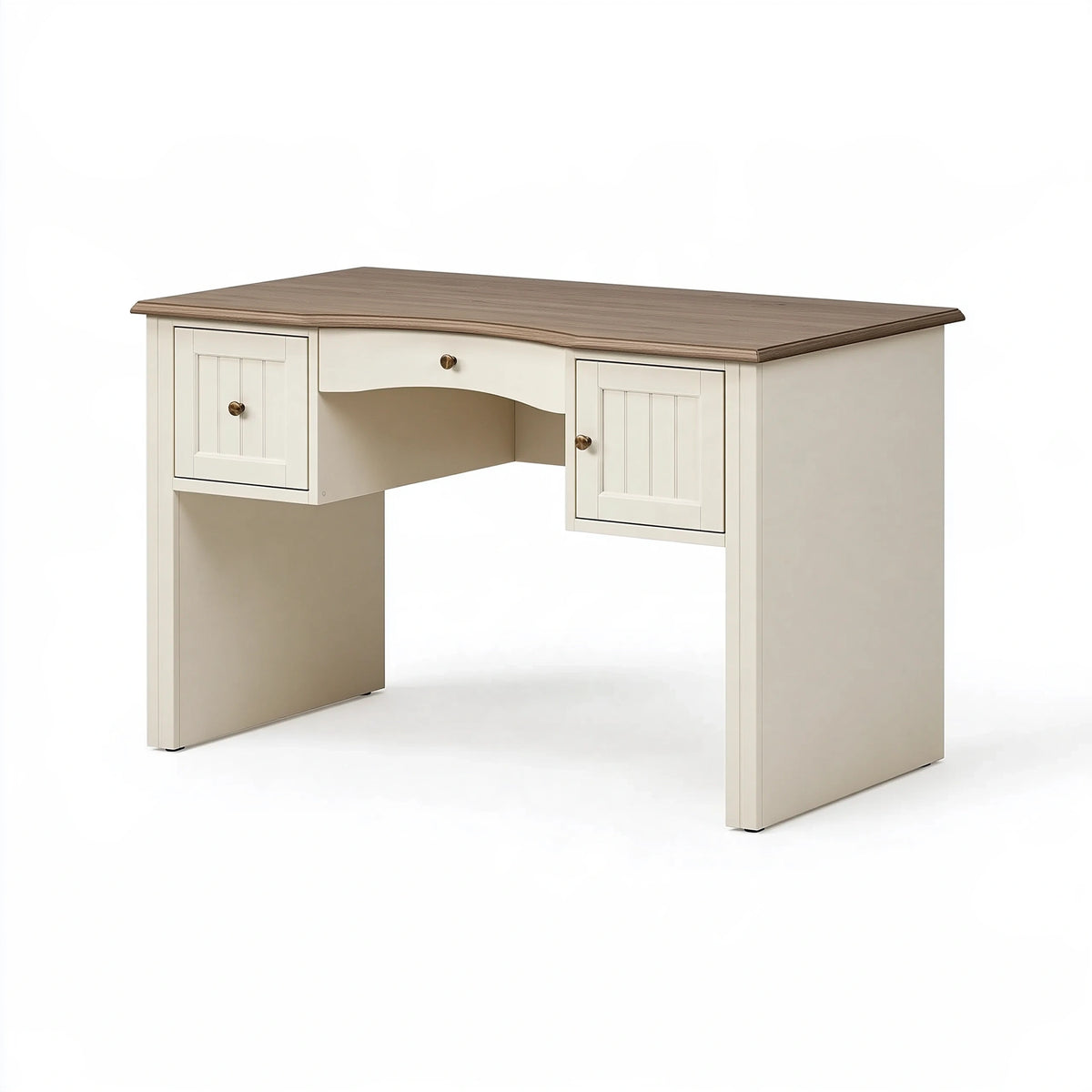 Scrivania 140 x 60 x 75 cm in legno bianco e marrone con cassetto e ante stile classico