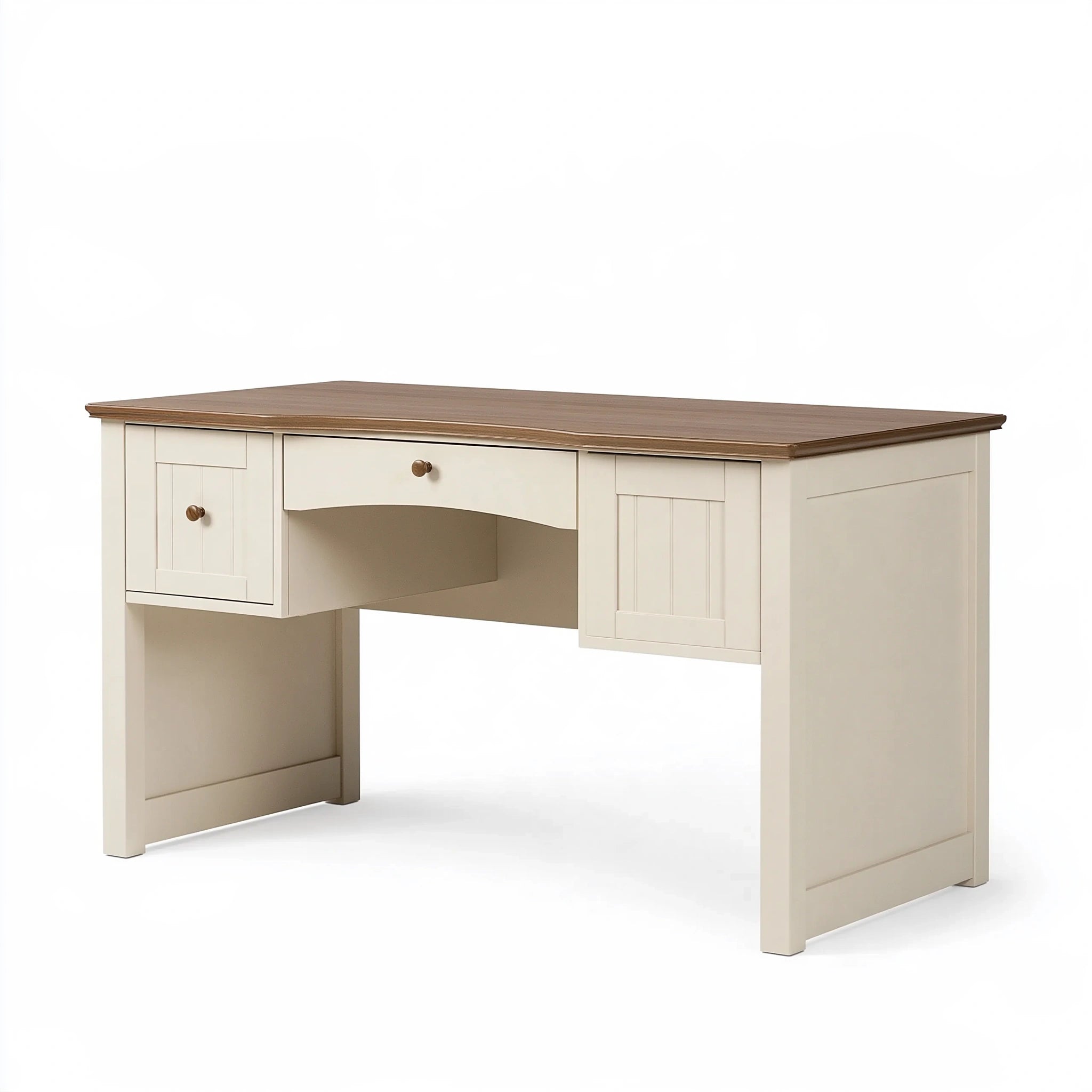 Scrivania 140 x 60 x 75 cm in legno bianco e marrone con cassetto e ante stile classico