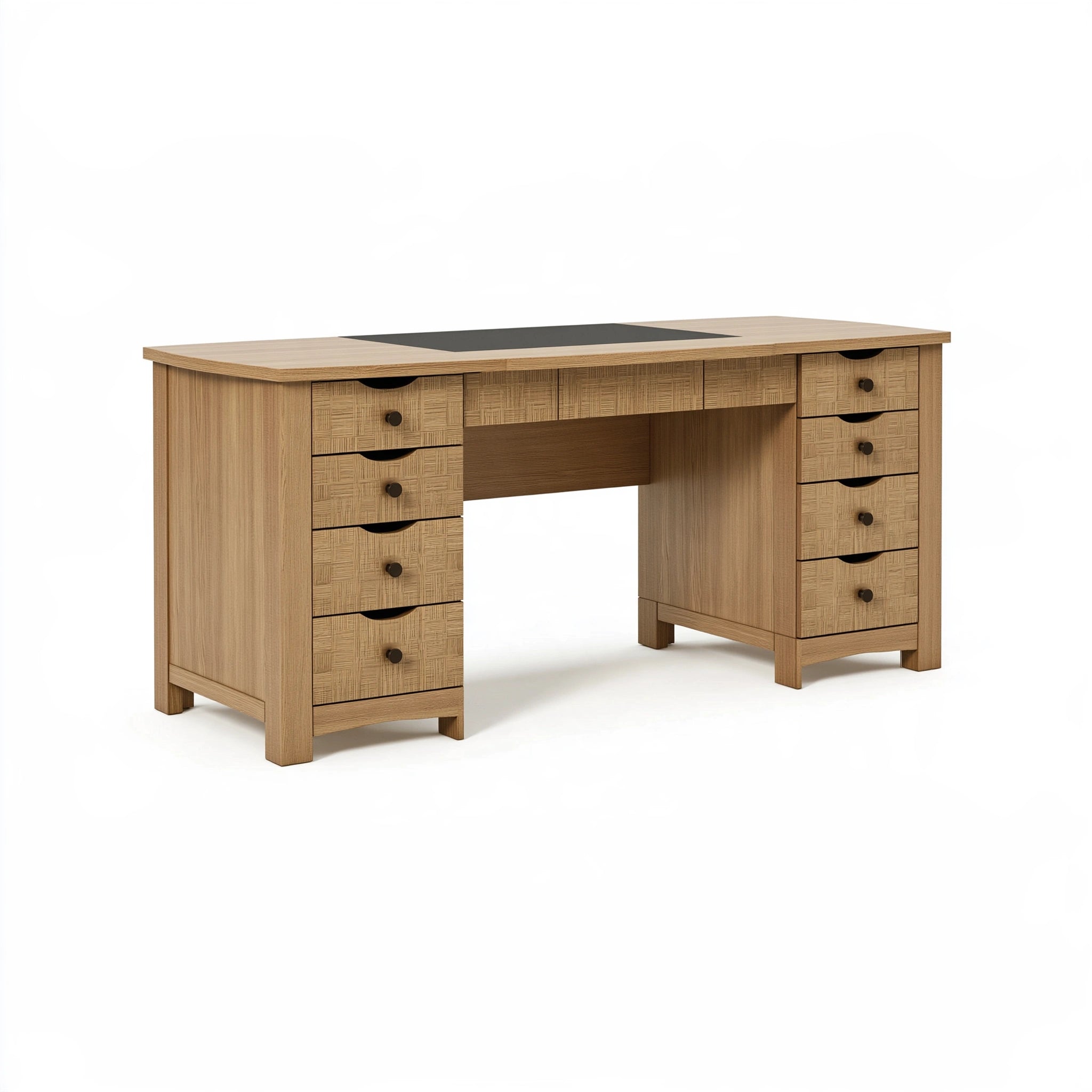 Scrivania con cassetti 140x60x75 cm in legno marrone con piano nero stile moderno