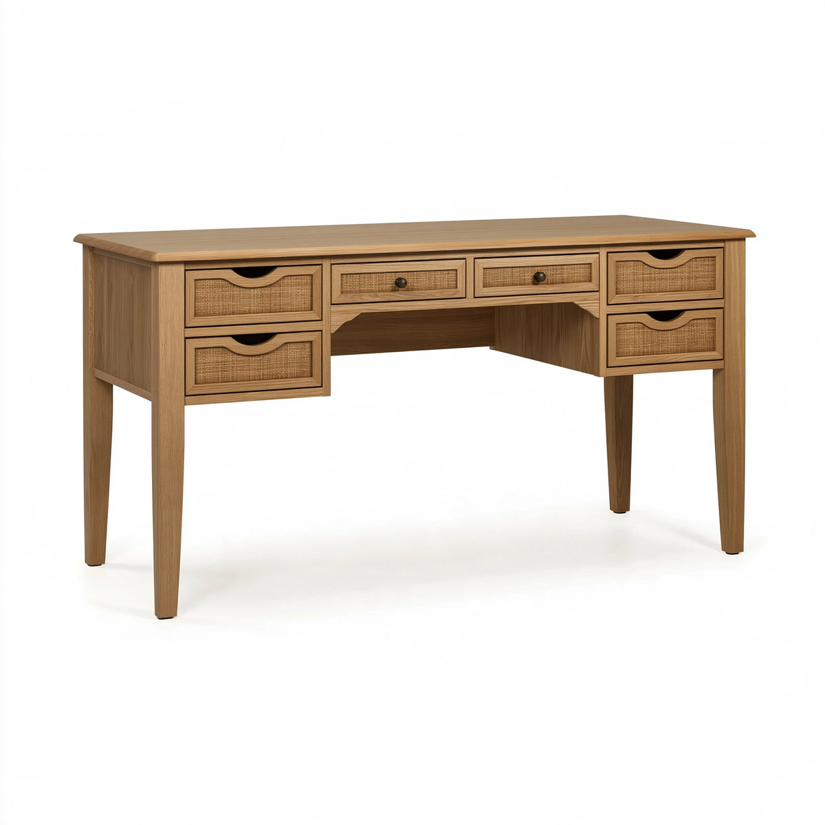 Scrivania 140 x 60 x 76 cm in legno marrone con 6 cassetti stile naturale