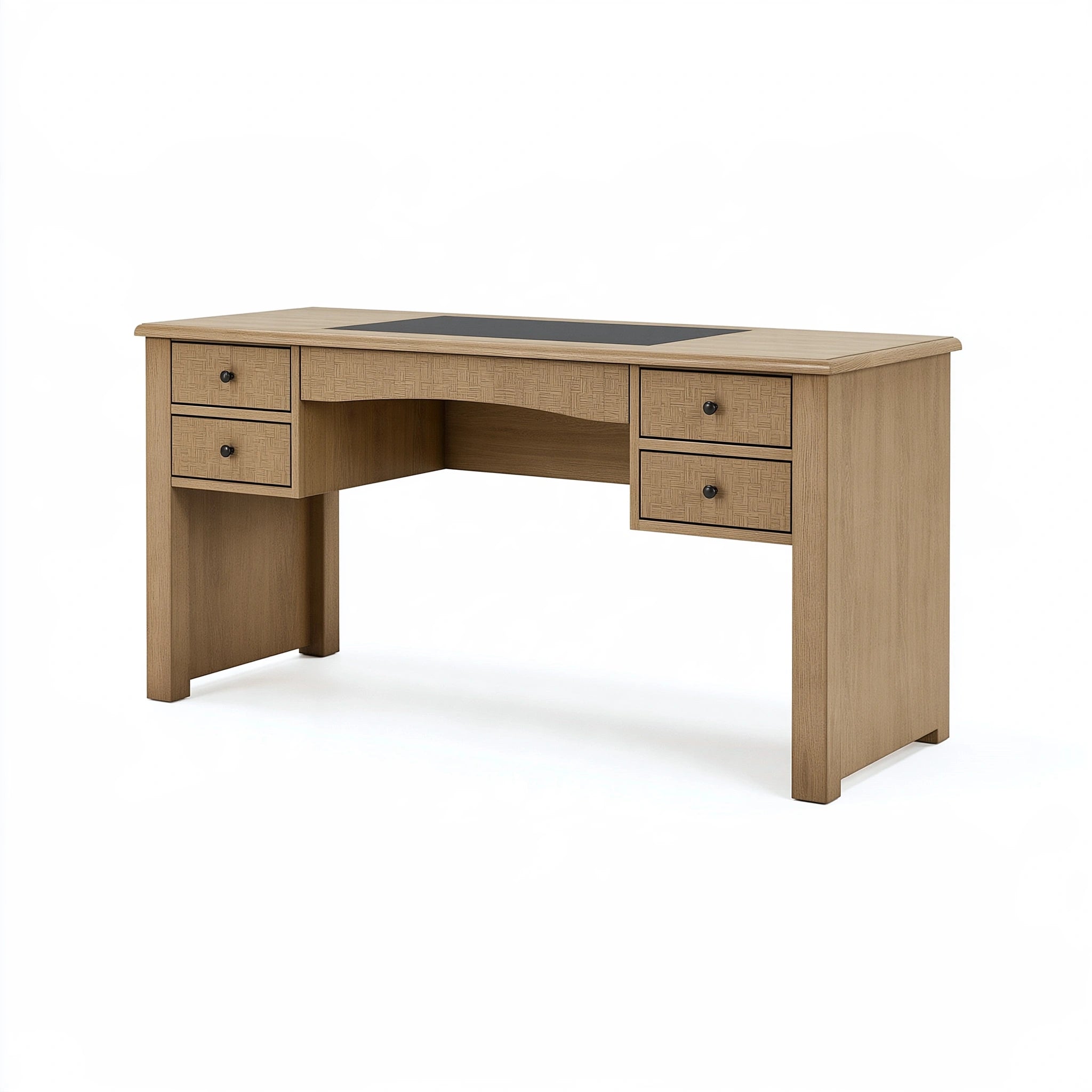 Scrivania 150 x 70 x 75 cm effetto legno naturale con 5 cassetti e inserto nero per ufficio