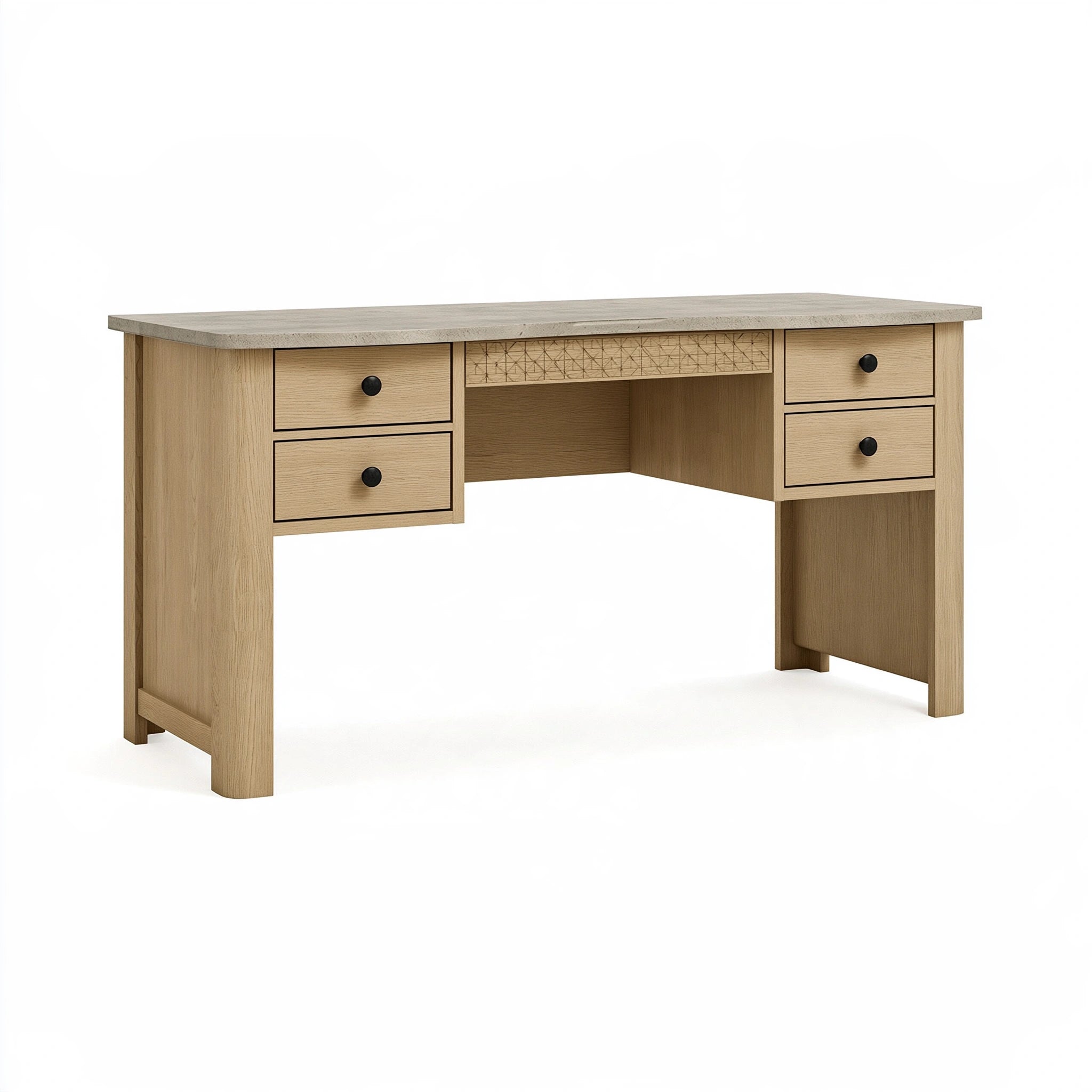 Scrivania 160 x 60 x 75 cm in legno beige con 5 cassetti stile moderno