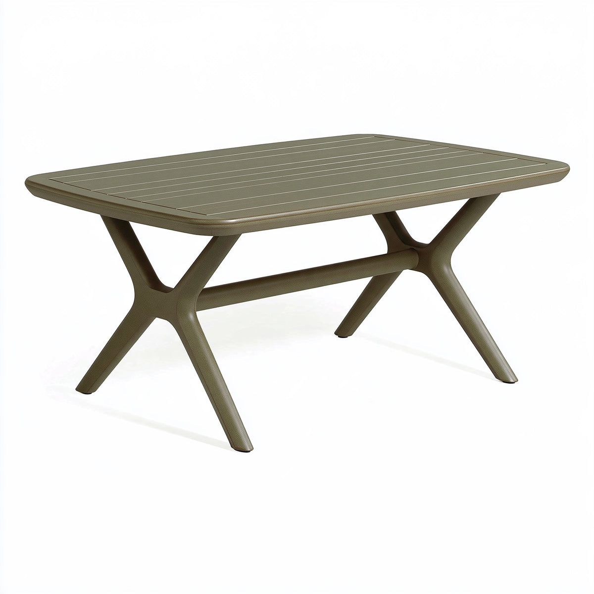 Tavolo da pranzo da esterno 180 x 90 x 75 cm in plastica verde oliva - design moderno con piano a doghe