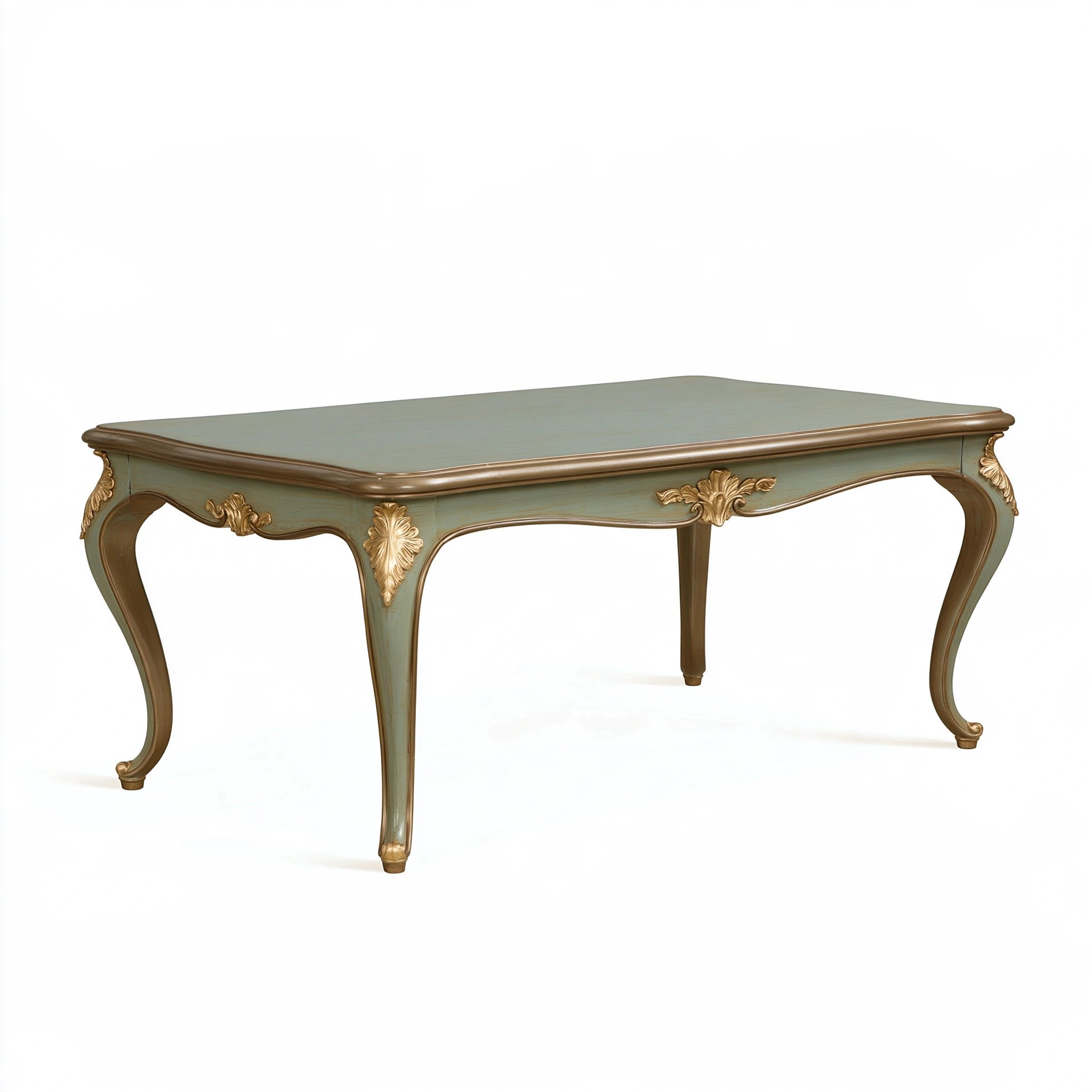 Tavolo da pranzo 180 x 100 x 78 cm in legno verde salvia e oro stile classico