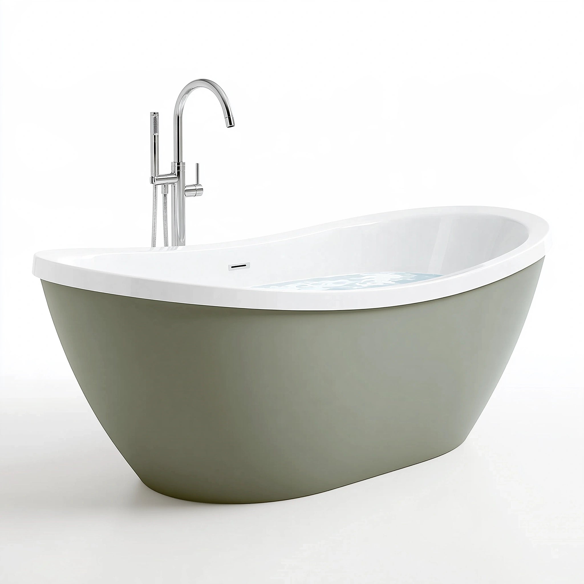 Vasca da bagno freestanding 170 x 80 cm in acrilico bianca e verde salvia - ovale moderna