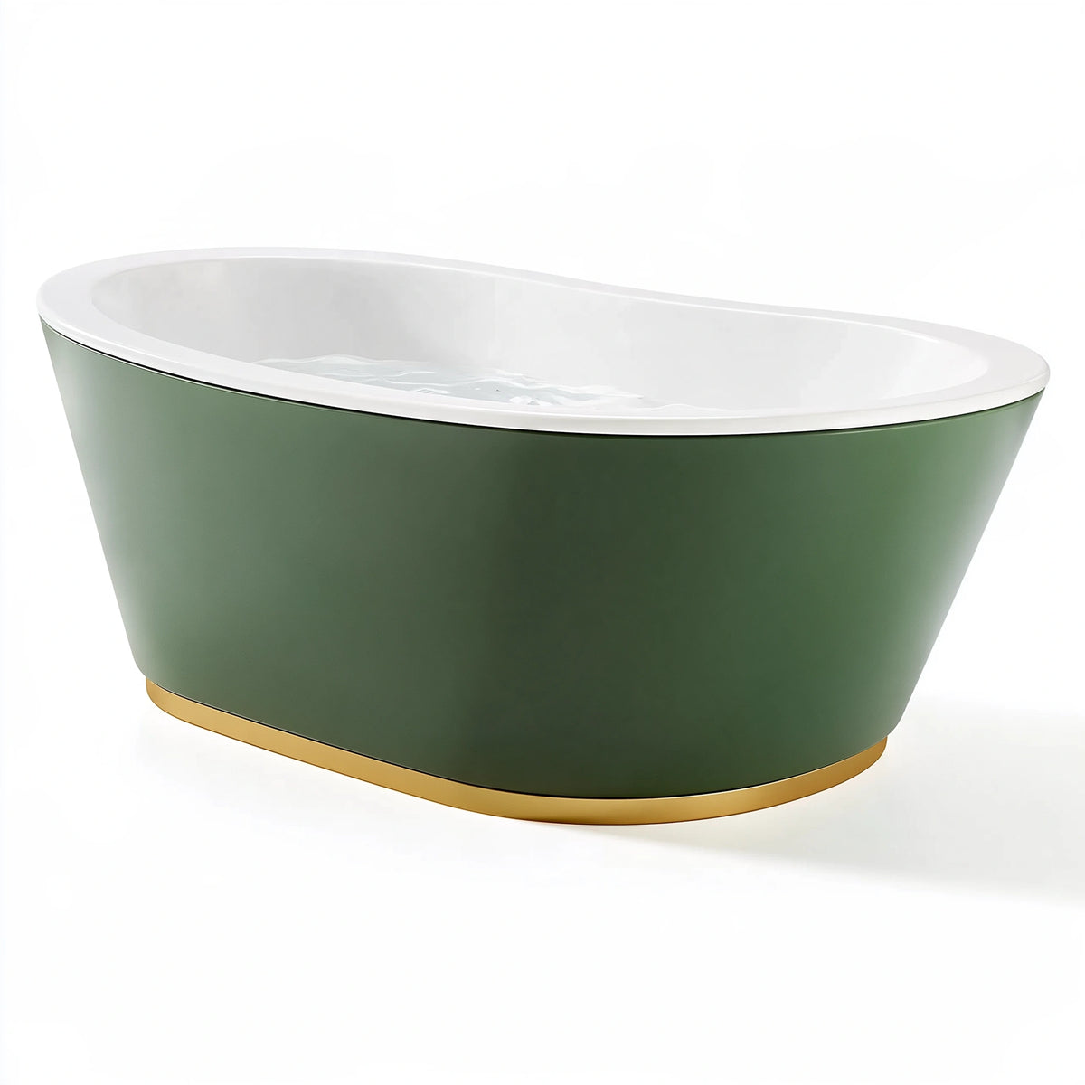 Vasca da bagno freestanding 170 x 75 cm in acrilico verde e bianco con base dorata stile moderno