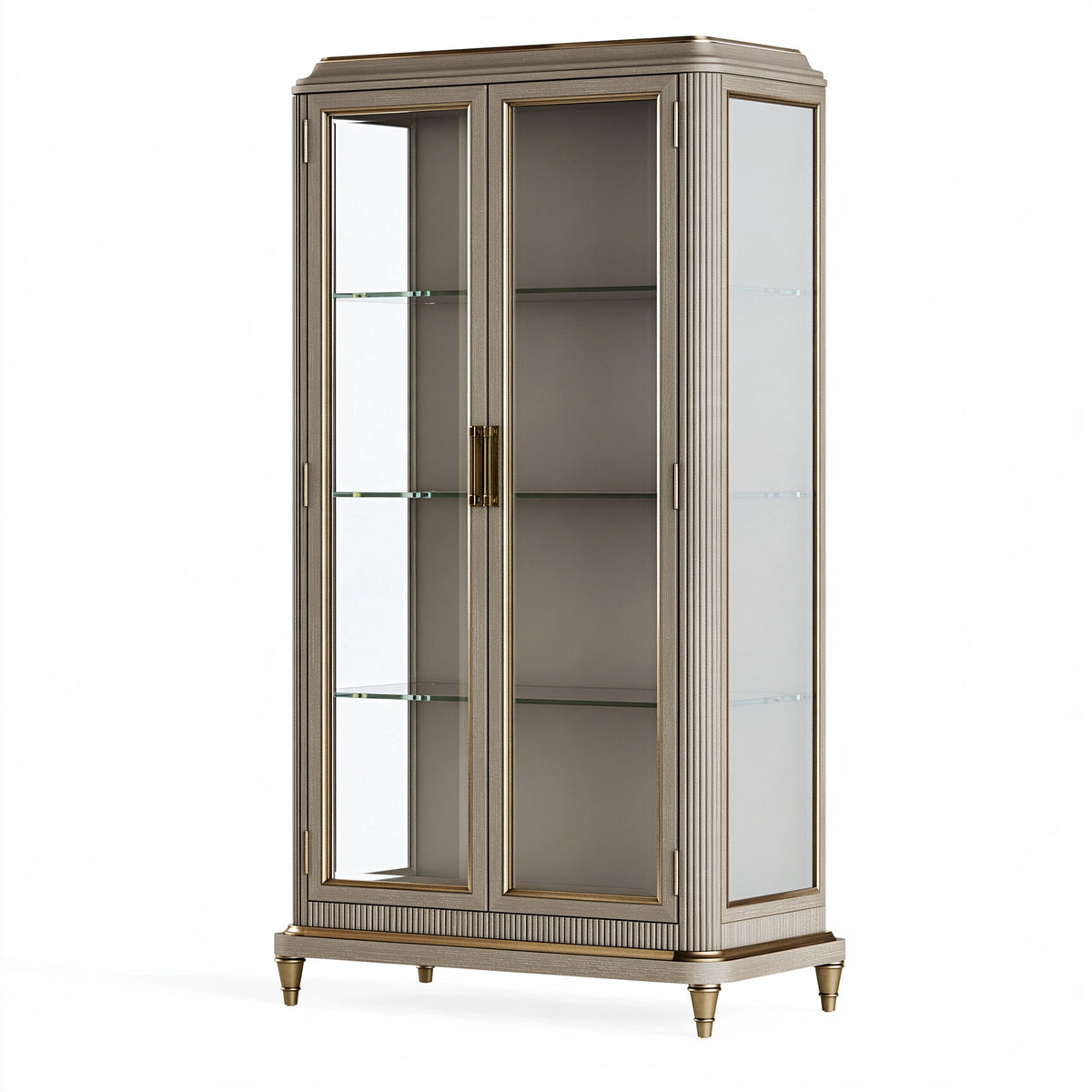 Vetrina 100 x 45 x 200 cm in legno e vetro grigio tortora stile classico