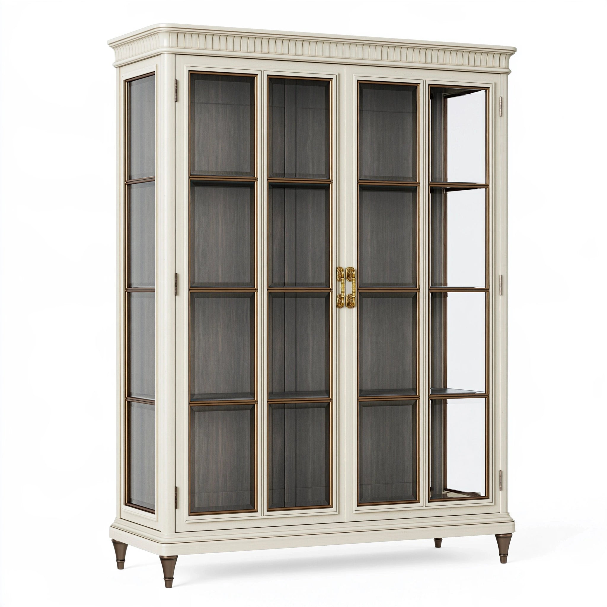 Vetrina 180x50x220 cm in legno e vetro avorio stile classico