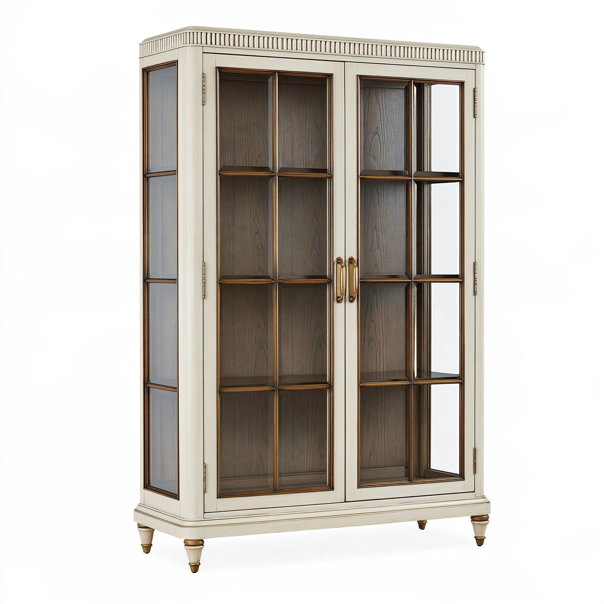 Vetrina 120 x 45 x 200 cm in legno e vetro avorio marrone - stile classico con ante vetrate
