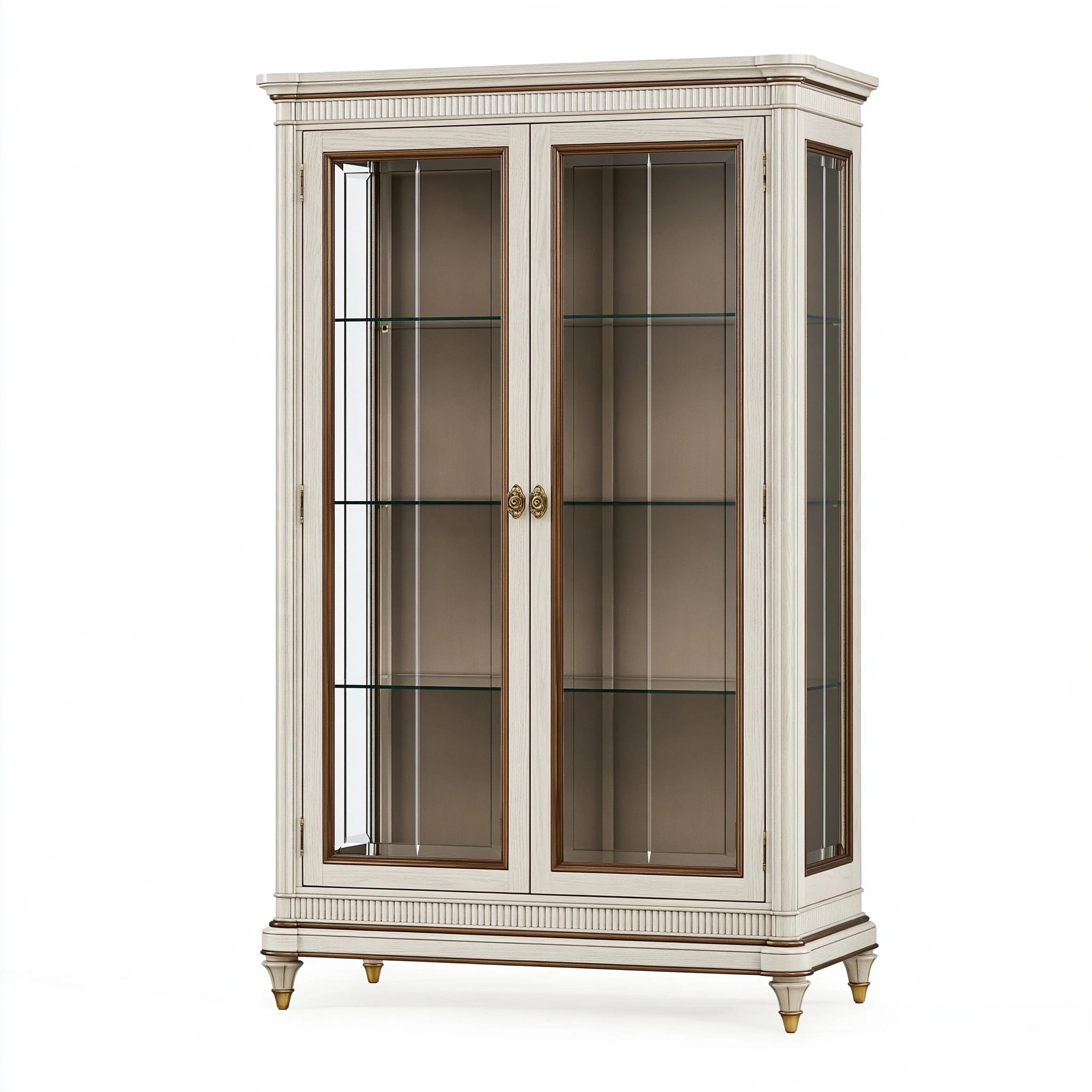 Vetrina 110 x 45 x 200 cm in legno avorio e vetro - stile classico con ante