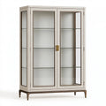 Vetrina 120 x 45 x 190 cm in legno e vetro beige stile classico
