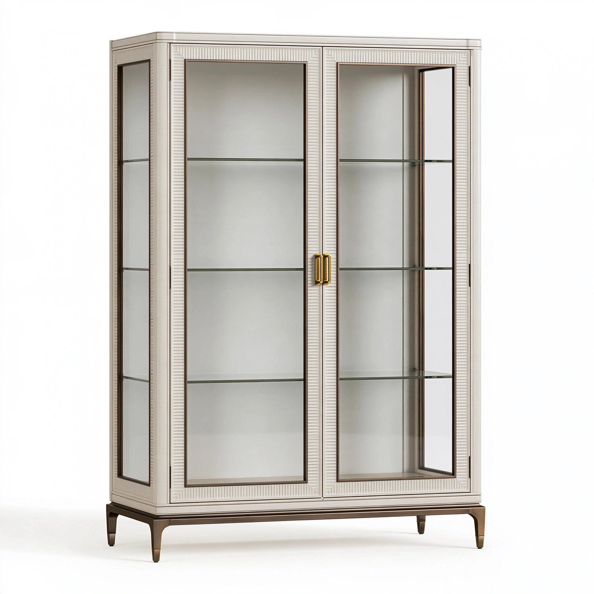 Vetrina 120 x 45 x 190 cm in legno e vetro beige stile classico